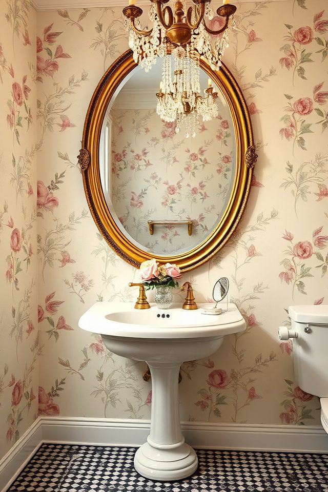 15 Striking Bathroom Wallpaper Ideas to Accentuate Your Mirror 6 timeless vintage floral charm