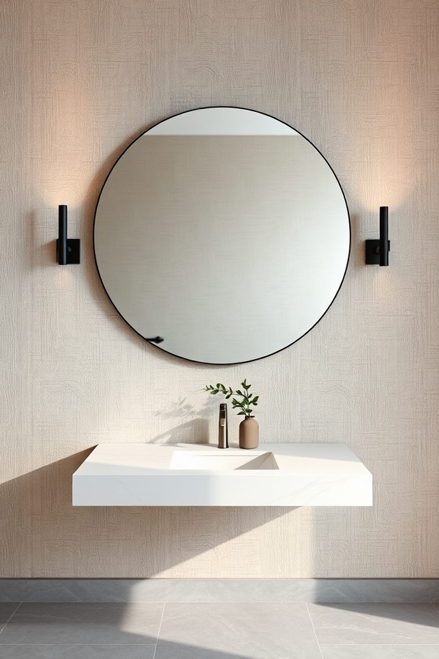 15 Striking Bathroom Wallpaper Ideas to Accentuate Your Mirror 8 understated neutral texture elegance