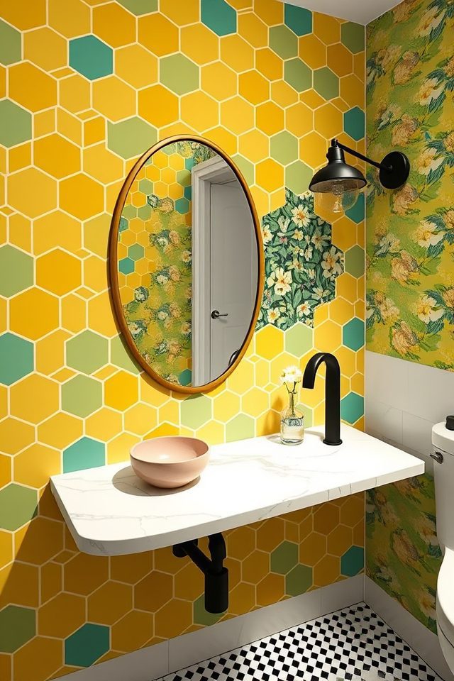 15 Striking Bathroom Wallpaper Ideas to Accentuate Your Mirror 14 vibrant retro pattern charm