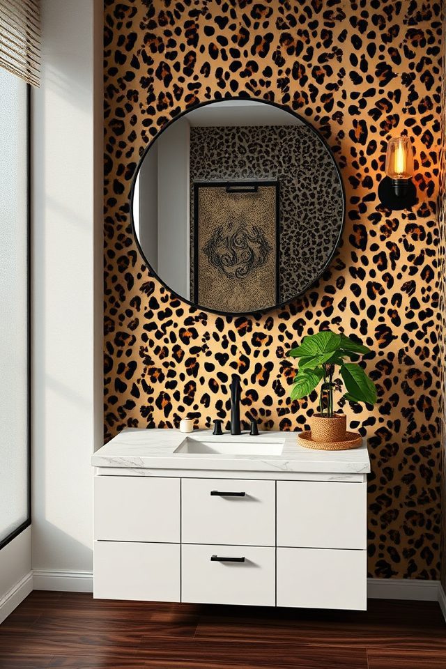 15 Striking Bathroom Wallpaper Ideas to Accentuate Your Mirror 13 wild edge animal prints