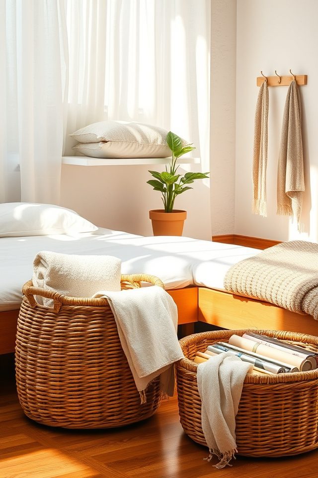 18 Bedroom Decor Inspirations for a Cozy National Simplicity Day 12 woven baskets bedroom organization