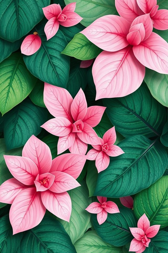 tropical rosa leaves wallpaper