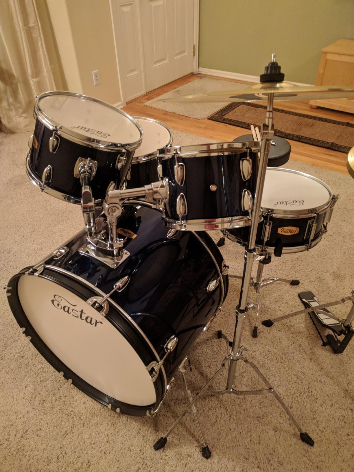 Eastar 22 inch Drum Set for Adults, 5 Piece Full Size Drum Kit Junior Beginner with Pedal Cymbals Stands Stool and Sticks, Mirror Black - Customer Photo 1