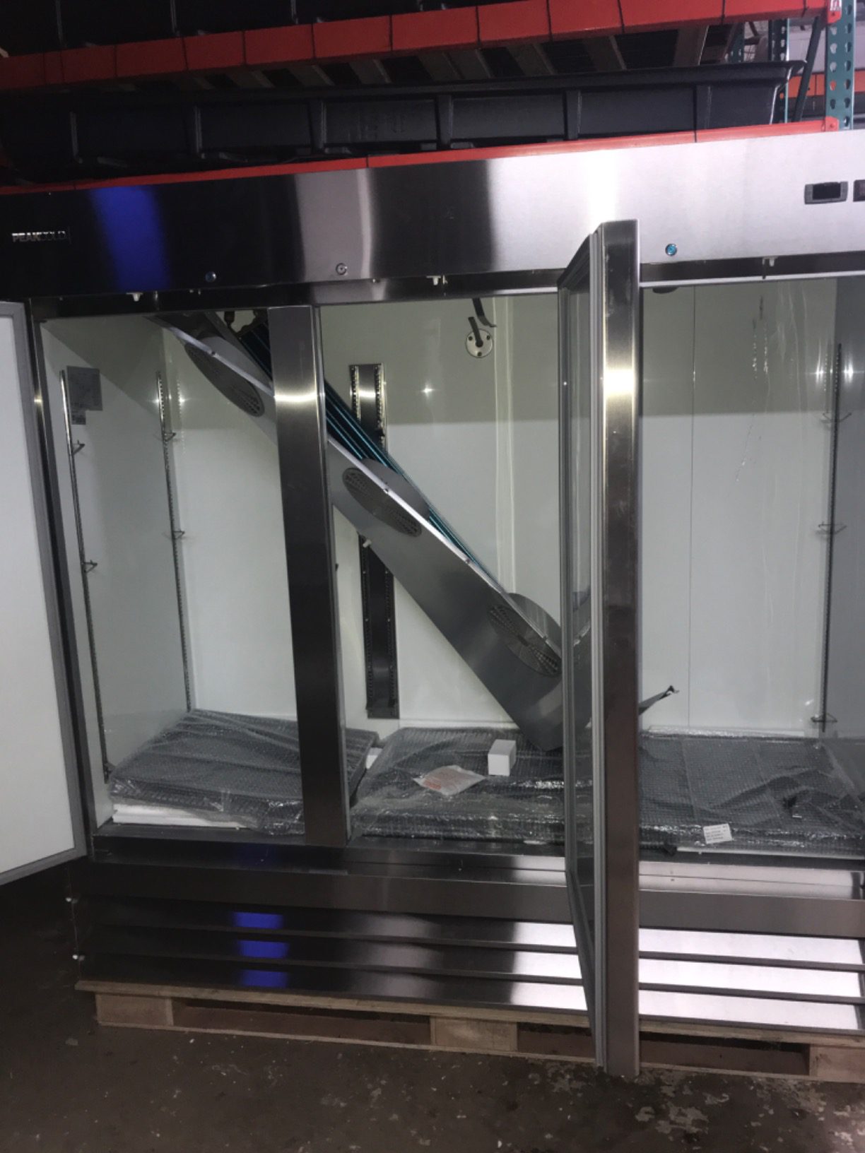 Commercial Reach-In Refrigerator, 2 Glass Door Commercial Refrigerator, Stainless Steel, White Interior; 47 Cubic Ft, 54