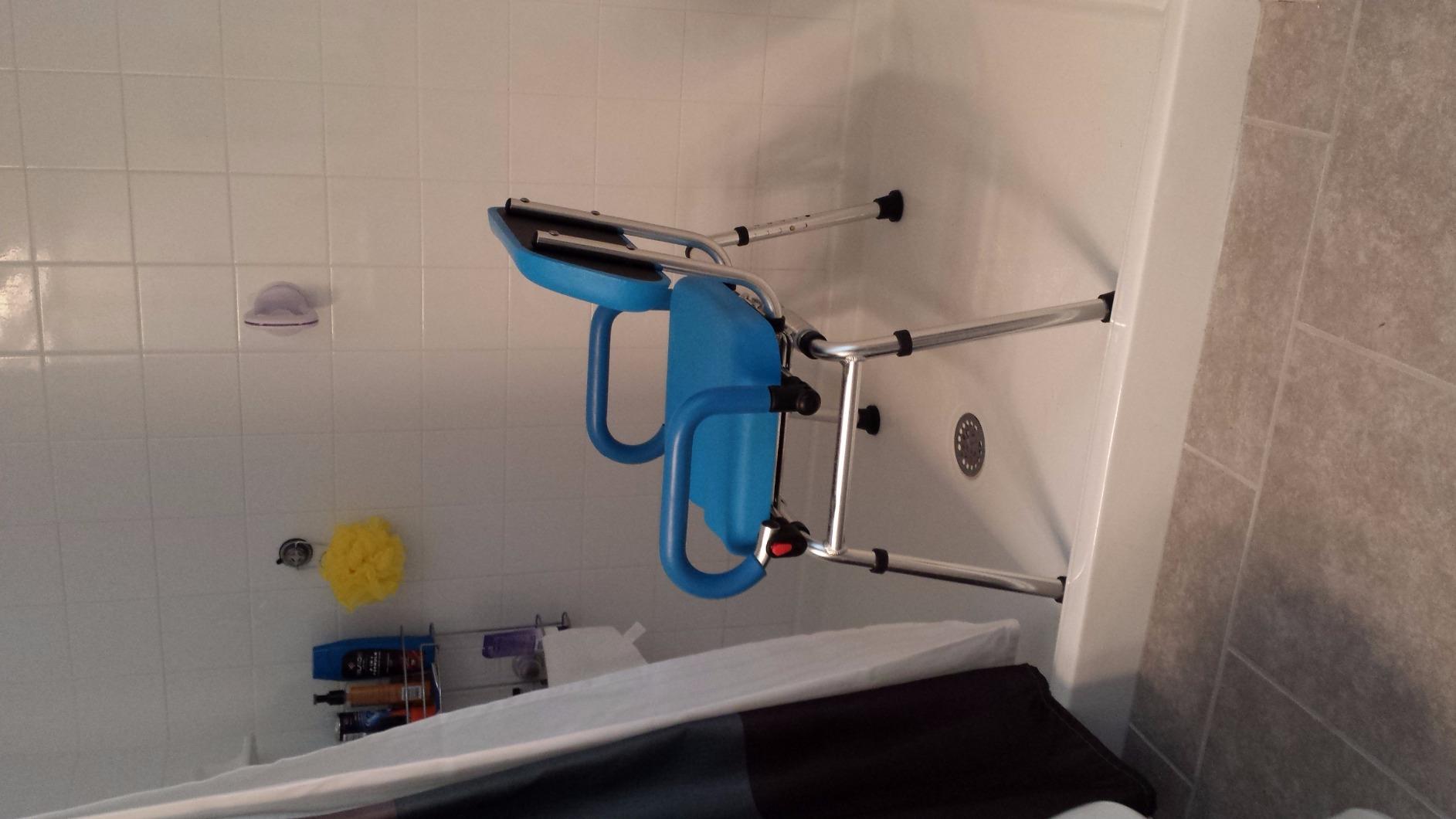 Platinum Health Carousel Sliding Shower Chair Tub Transfer Bench with Swivel Seat, Premium Padded, Pivoting Arms, Adjustable Space Saving Design for Tubs, Inside Shower, for Handicap & Seniors, Blue - Customer Photo 1