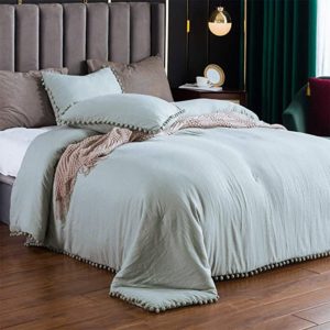 SexyTown-Green Pompom Fringe Comforter Set Best Bedding Set