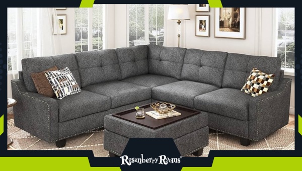 HONBAY Convertible Grey L-Shaped Sectional with Ottoman