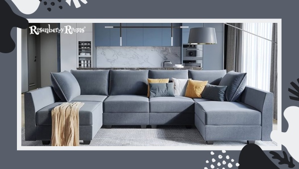 HONBAY Modern U-Shape Spacious Sofa with Ottoman Storage