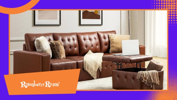 HULALA HOME Genuine Leather Sectional Sofa