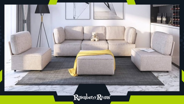 MUZZ Beige Convertible U/L Shaped Linen Sectional Sofa Set