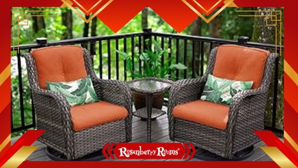 Vintage-inspired metal gliders and rocking chairs with bright cushions