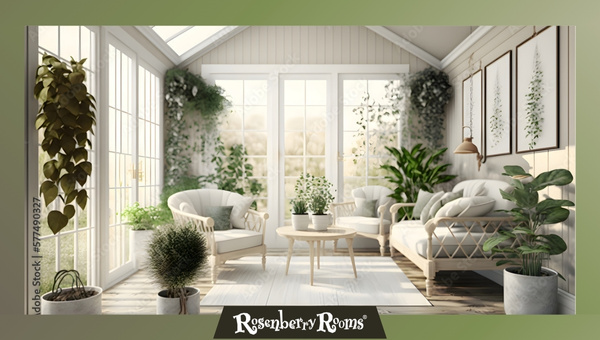 Bright, airy sunrooms filled with plants and rattan furniture