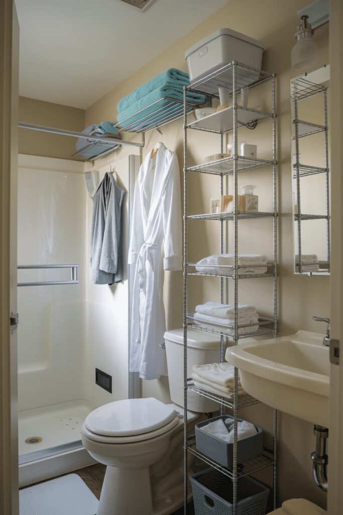 Small Bathroom Interior Ideas: Install Over-The-Door Hooks or Racks