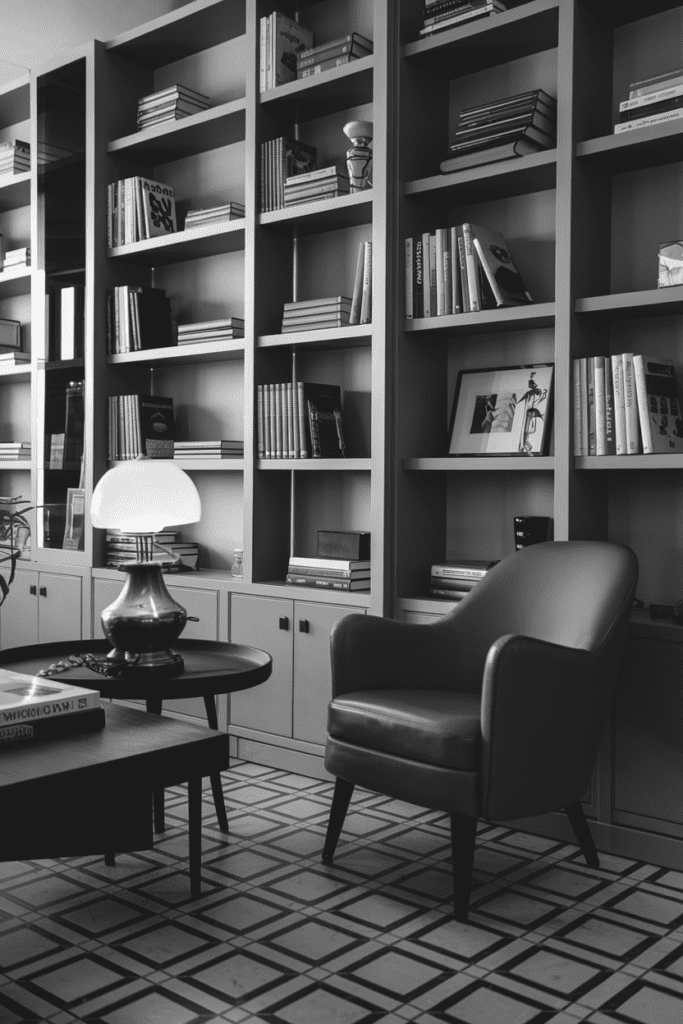 Cozy Library Room Ideas: Modern Monochrome with Black and White Palette