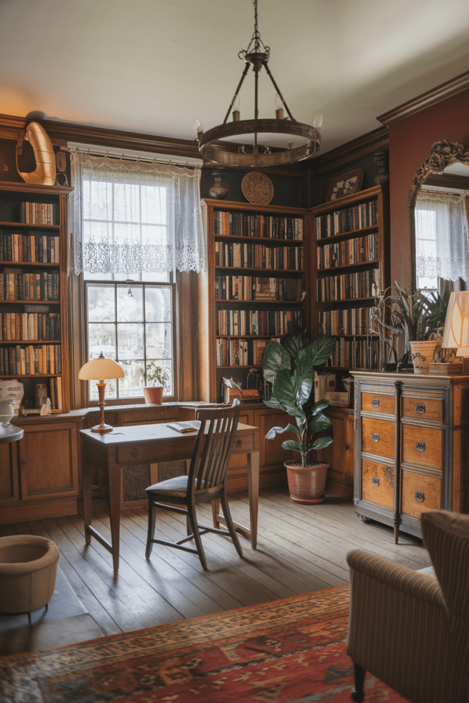 Cozy Library Room Ideas: Vintage Charm with Antique Furniture and Accessories