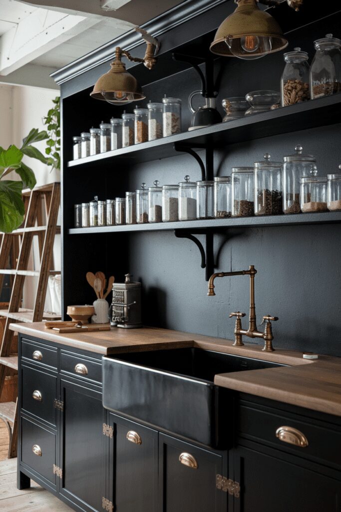 Black Room Ideas: Black Vintage Apothecary-Inspired Kitchen