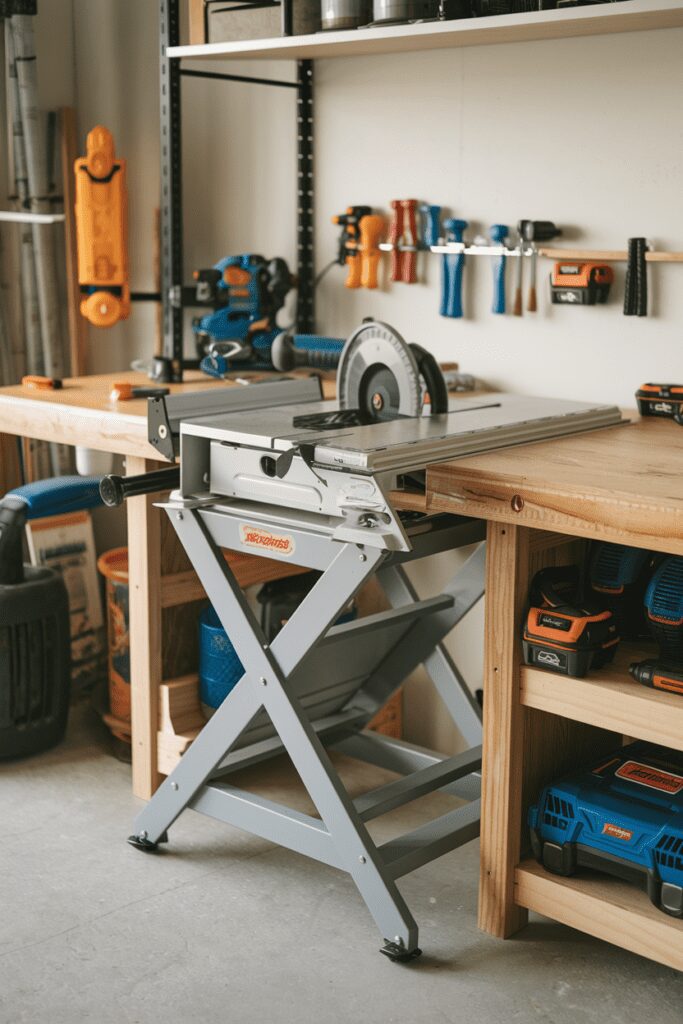 The Compact Folding Workbench and Table Saw Combo Garage Workshop Layouts Ideas