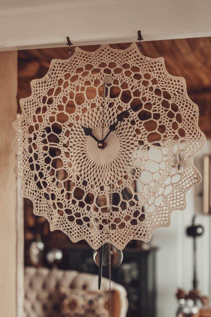Cool Crochet Ideas: Crochet Vintage Doily-Inspired Wall Clock