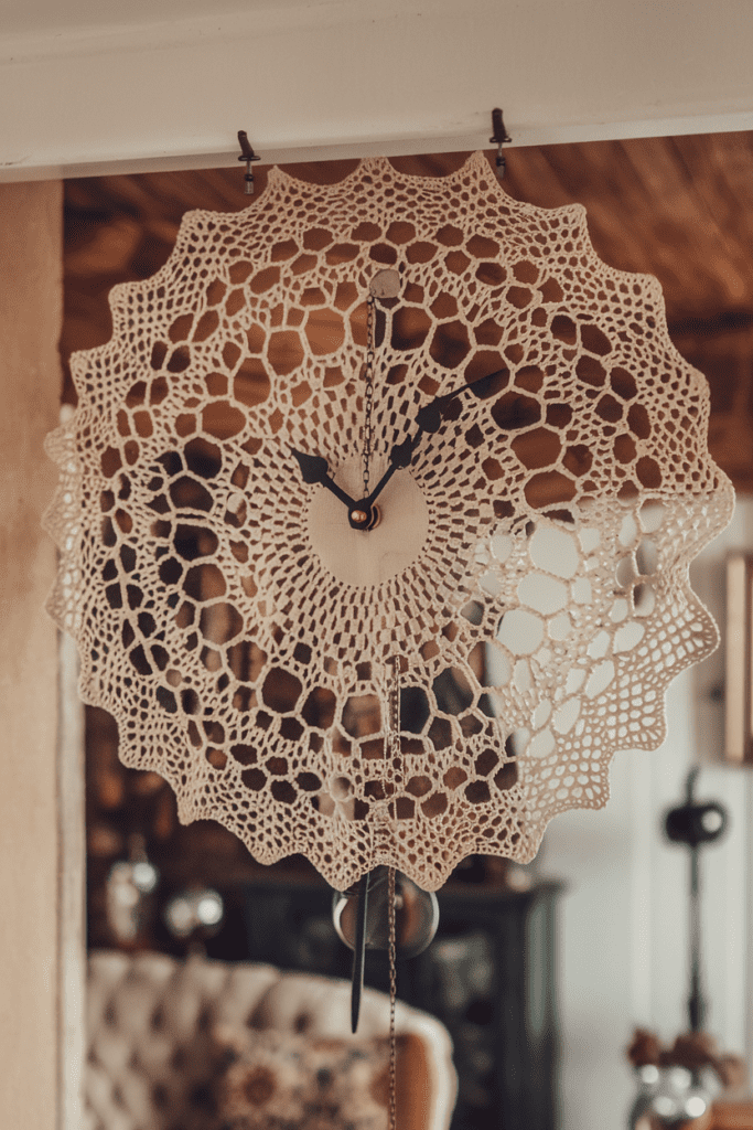 Cool Crochet Ideas: Crochet Vintage Doily-Inspired Wall Clock