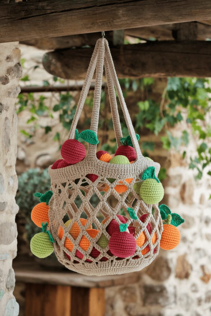 Cool Crochet Ideas: Crochet Hanging Fruit Basket for Kitchens