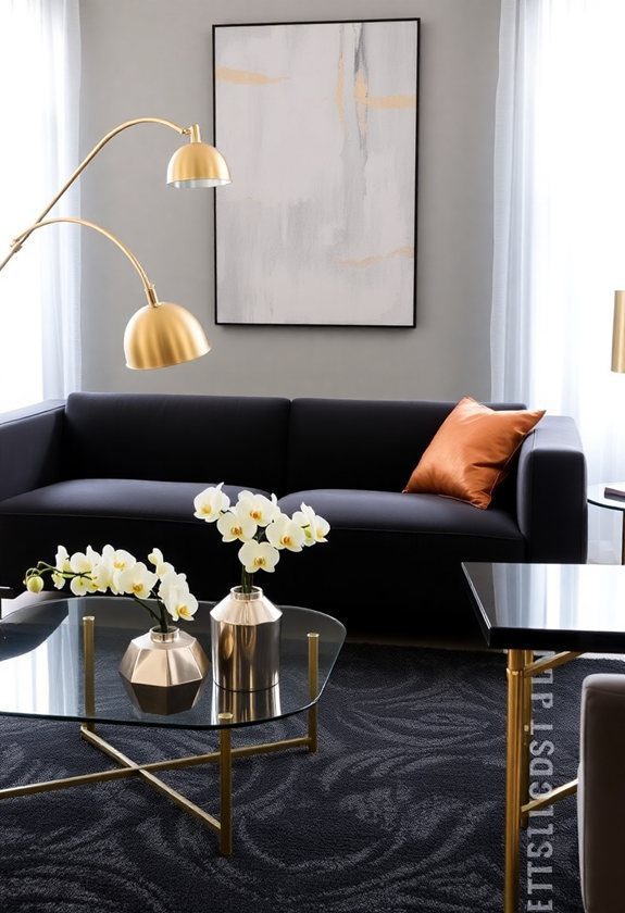 Dark Gray Couch Ideas: Balancing Dark Gray With Metallic Accents