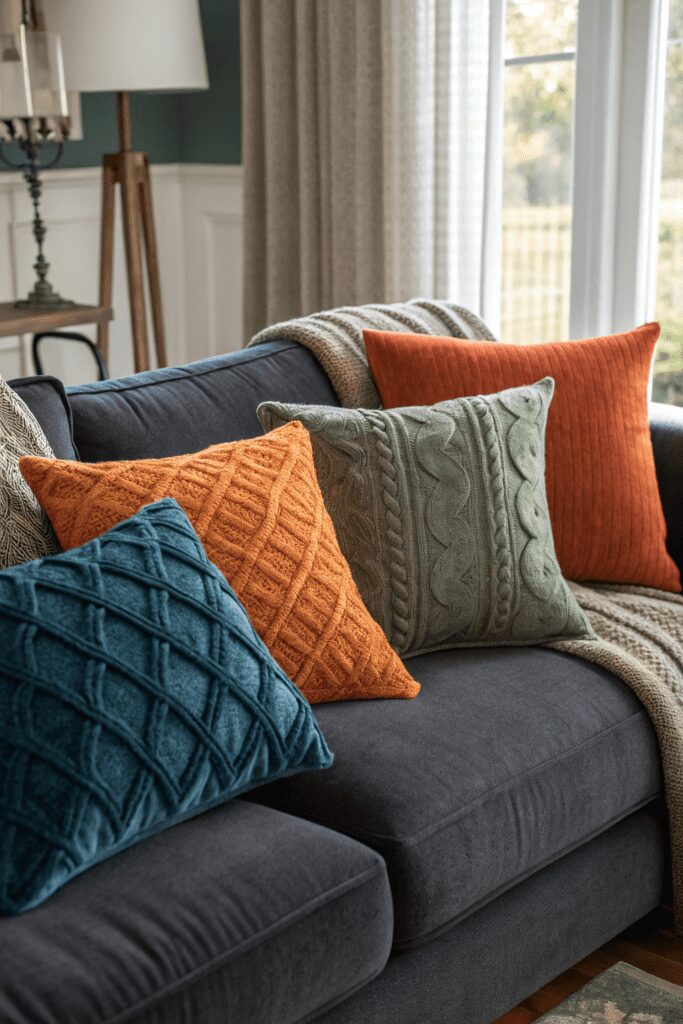 Dark Gray Couch Ideas: Adding Texture with Throw Pillows