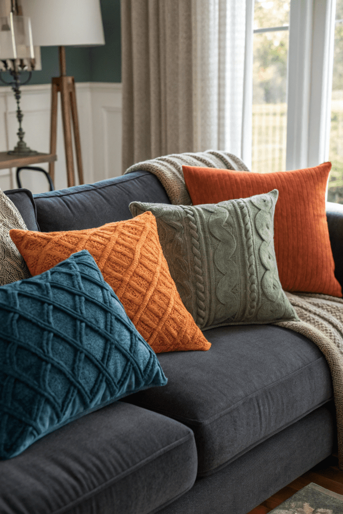 Dark Gray Couch Ideas: Adding Texture with Throw Pillows