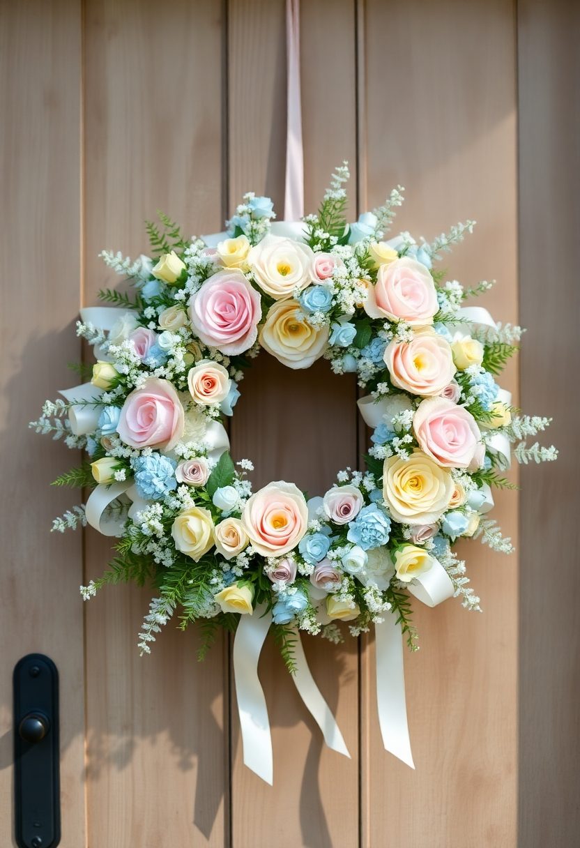 Spring Wreaths for Your Front Door Ideas: Pastel Colored Wreath