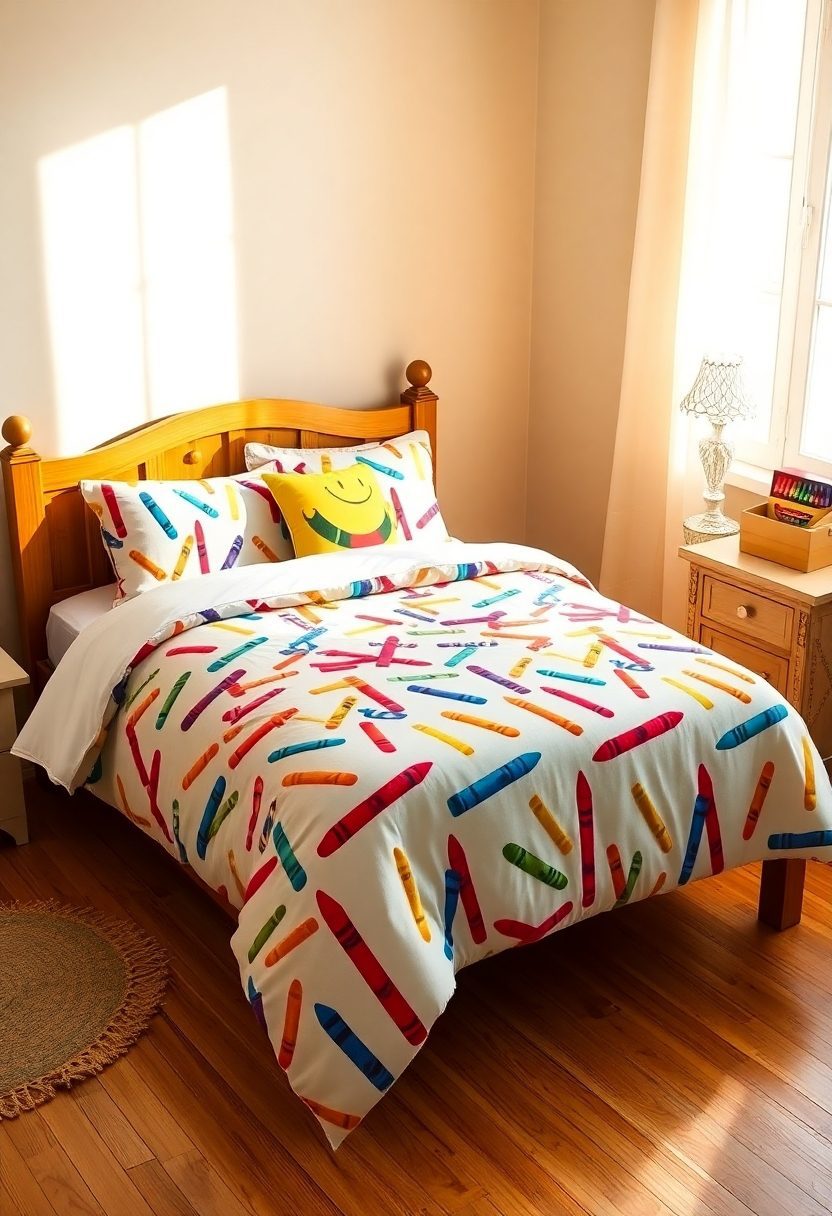 Kid's Room Decor Ideas for Crayon Day: Crayon Themed Bedding