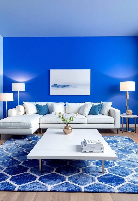 Blue Living Room Color Scheme Ideas: Cobalt Blue and Crisp White Furniture