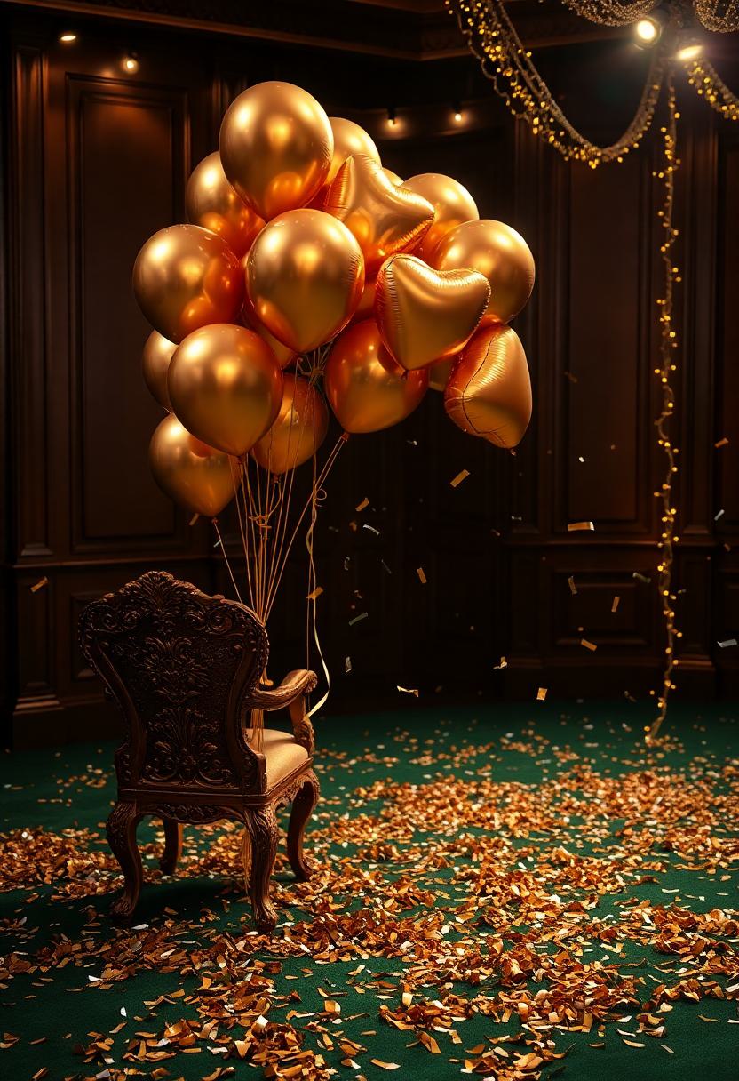 Mardi Gras Themed Decoration Ideas: Gold and Silver Confetti and Balloons