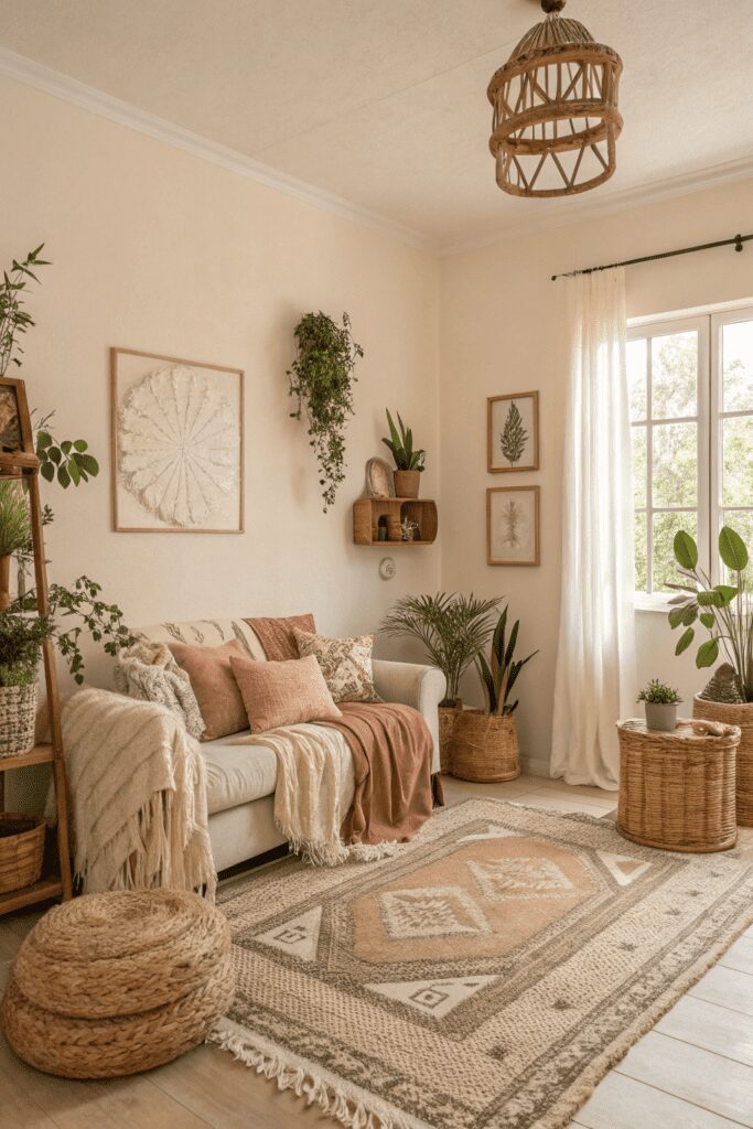 Sherwin Williams Alabaster Ideas: 16. Alabaster Meets Boho: A Soft, Earthy Haven