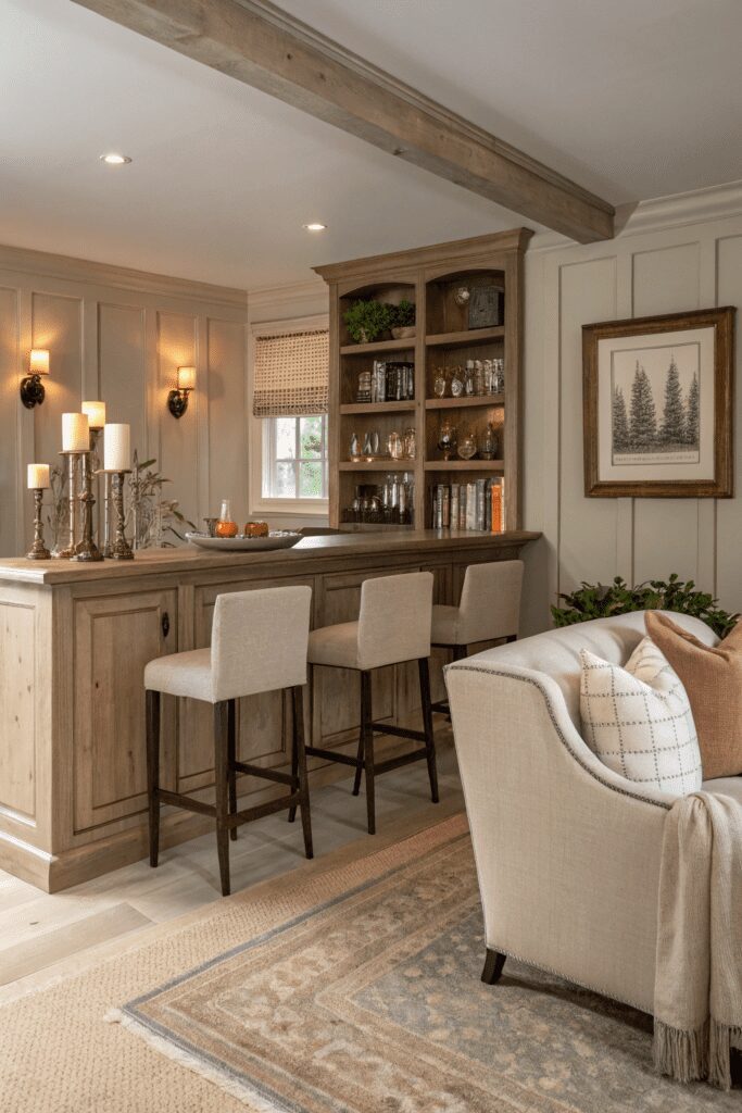 Benjamin Moore Pale Oak Ideas: 21. Enhance Your Home Bar with a Touch of Softness
