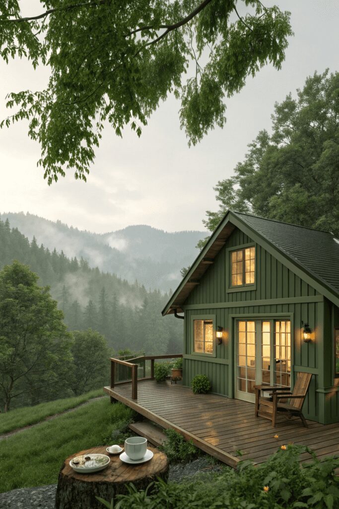Benjamin Moore Swiss Coffee Ideas: 11. Swiss Coffee & Moody Green: A Nature-Inspired Retreat