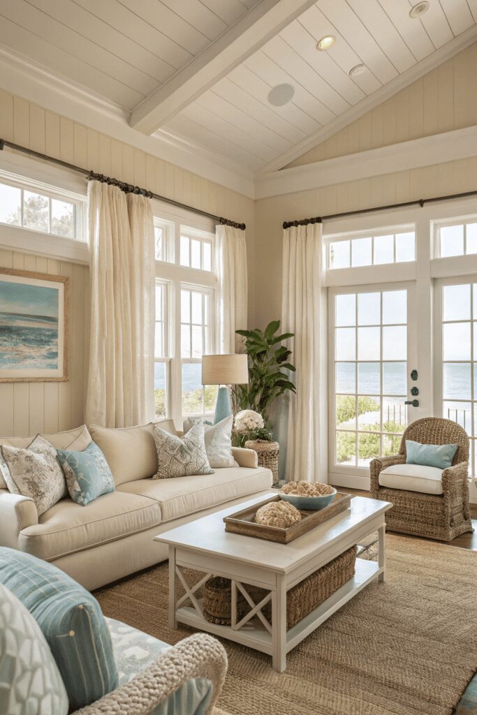 Benjamin Moore Swiss Coffee Ideas: 12. Swiss Coffee & Coastal Chic: A Relaxed, Breezy Haven