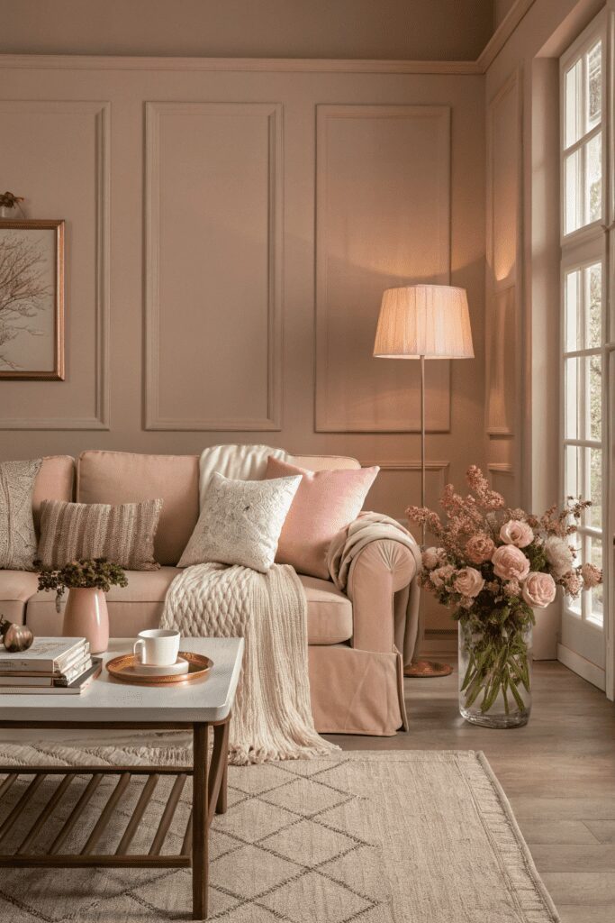 Benjamin Moore Swiss Coffee Ideas: 18. Swiss Coffee & Soft Blush: A Romantic, Dreamy Palette