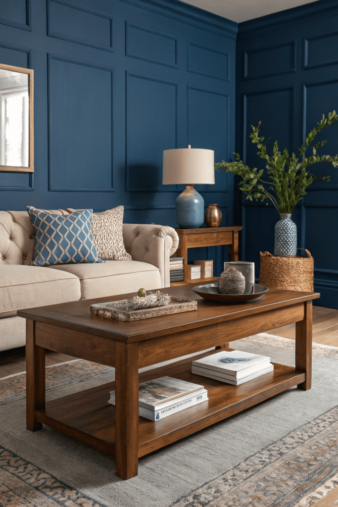 Benjamin Moore Swiss Coffee Ideas: 19. Swiss Coffee & Matte Navy: A Bold Yet Balanced Contrast