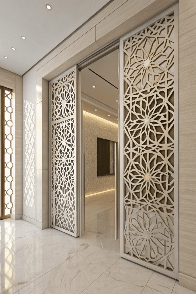 Cased Openings Between Rooms Ideas: 16. 3D Geometric Panel Opening for a Bold Statement