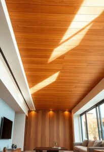 View of 15+ Elegant Wooden Ceiling Design Ideas for Chic Living Room