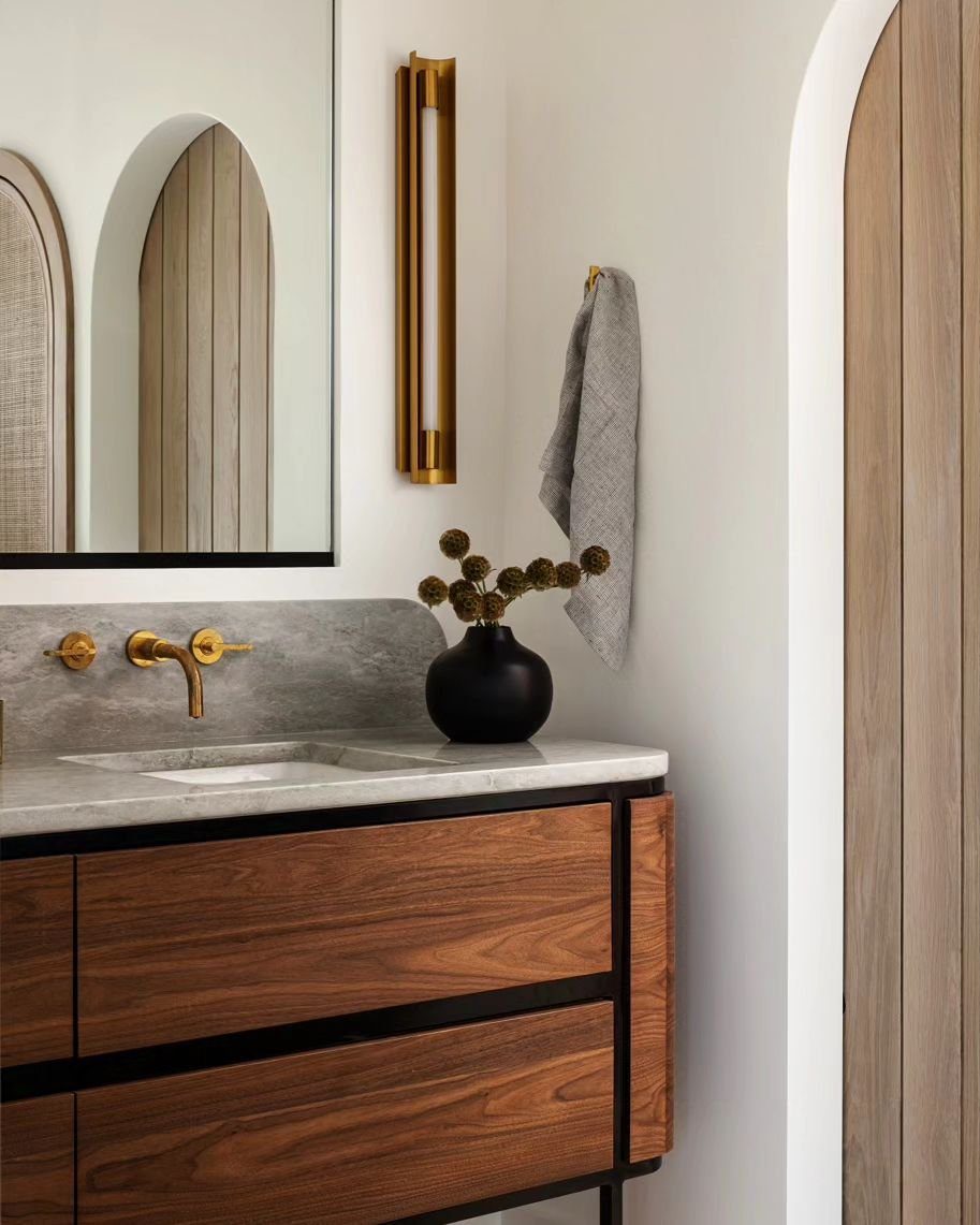 Modern Elegance with Warm Wood and Brass