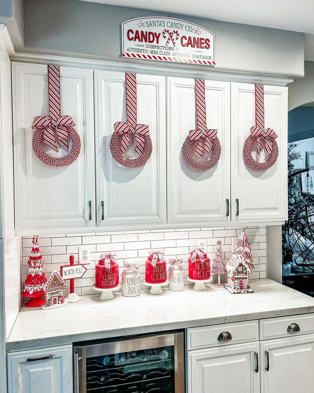 Add Peppermint-Inspired Wreaths for a Sweet and Festive Kitchen