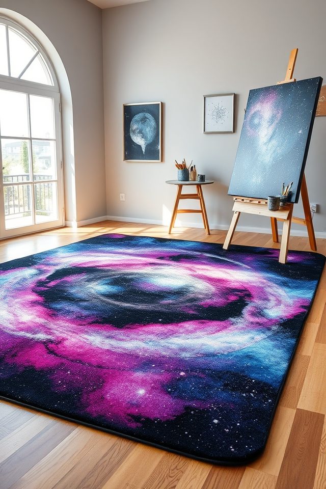 cosmic swirling stars rug