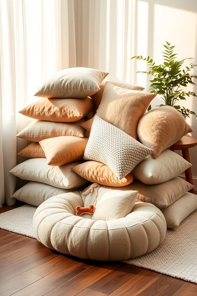 cozy pet pillow pile