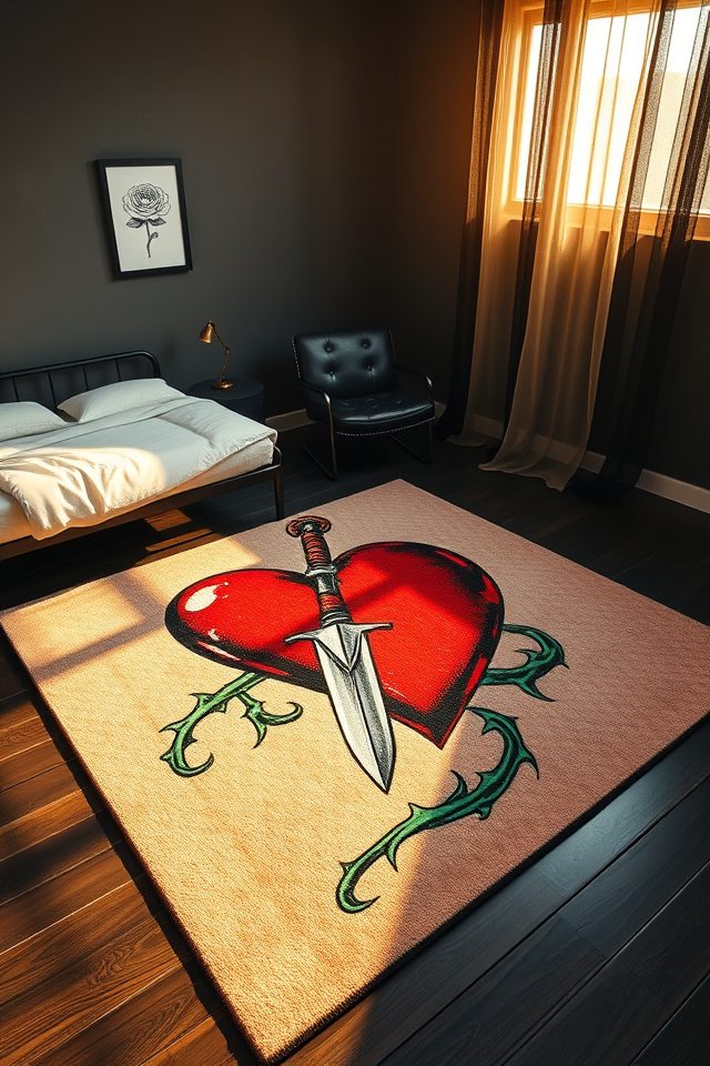 edgy tattoo heart rugs