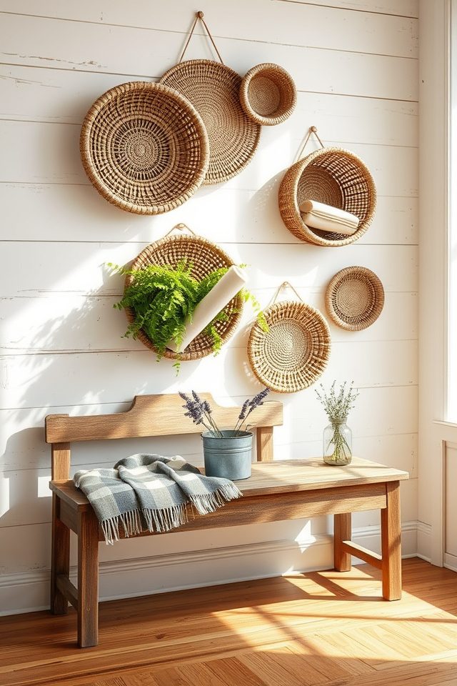 hang woven baskets farmhouse