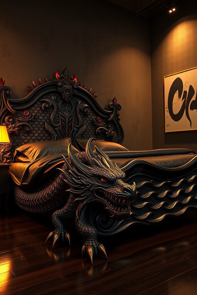 intricate dragon scales bedframe