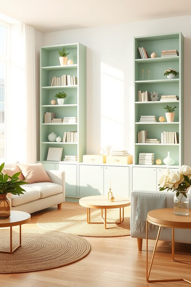 invigorating pastel mint bookshelves