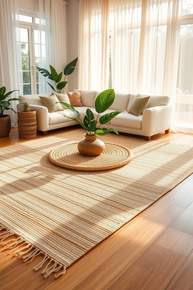 layer textured rugs tropically