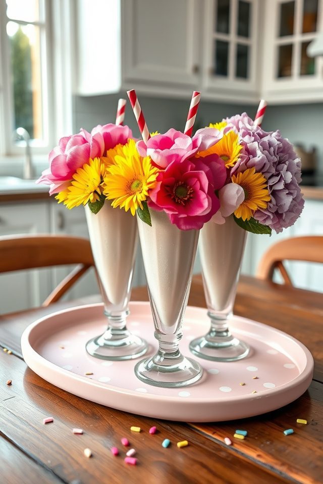 milkshake glass vase centerpieces
