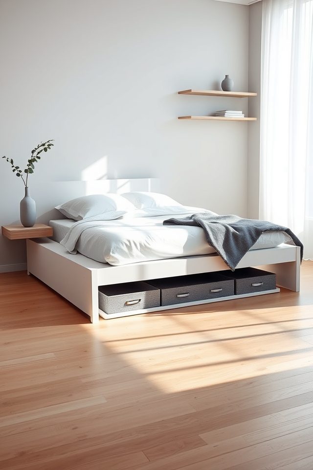 minimalist bedroom hidden storage